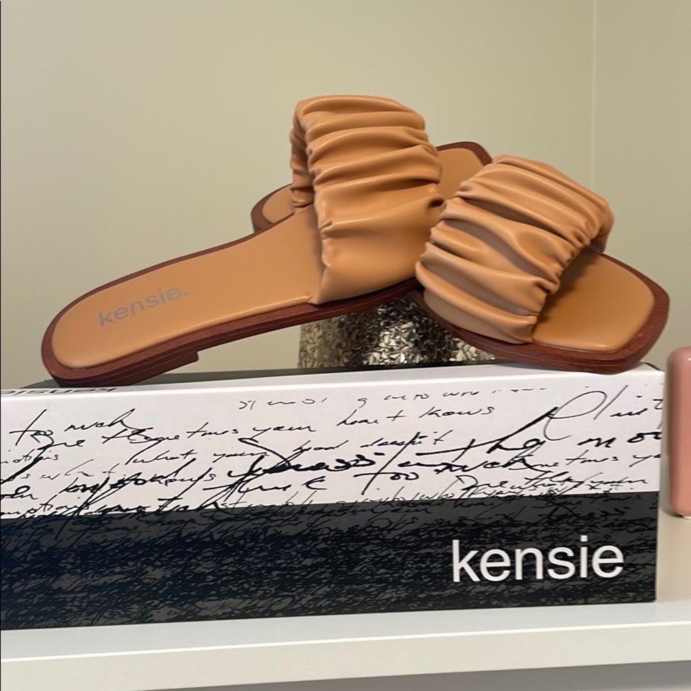Kensie Tan Ruched Slide Sandals